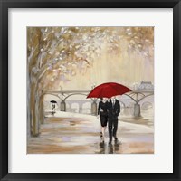Romantic Paris III Red Umbrella Framed Print