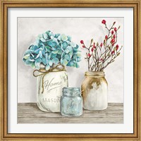 Framed Floral Composition with Mason Jars I
