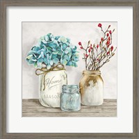 Framed Floral Composition with Mason Jars I