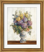 Framed 'Dreamy Hydrangea I on Birch' border=