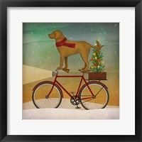 Framed Yellow Lab on Bike Christmas