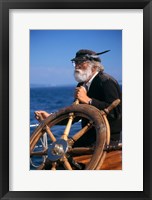 Framed 1990S Bearded Man At Wheel Of Ship
