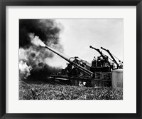 Framed 1940s WWII Big Artillery Railroad Gun Firing