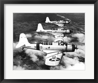 Framed 1940s Three World War II US Navy Dive Bombers Flying