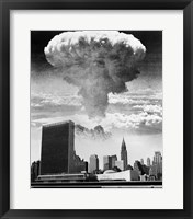 Framed 1950s 1960s Mushroom Cloud Over United Nations Building