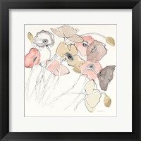 Black Line Poppies II Watercolor Neutral Framed Print