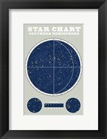 Framed Southern Star Chart Blue Gray