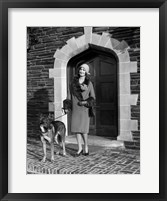 Framed 1920s Woman Wearing Fur Coat With German Shepherd Dog