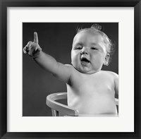 Framed 1940s 1950s Baby Sitting In Chair Arm And One Finger Raised