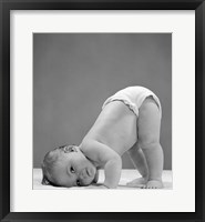 Framed 1950s Baby In Diaper With Cheek To Floor And Bottom In Air?