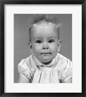 Framed 1960s Head On Portrait Of Baby Girl In Ruffled Dress