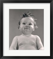 Framed 1950s Portrait Baby With Messy Hair & Pursed Lips