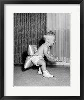 Framed 1950sBaby In Diaper And Shoes Learning To Walk