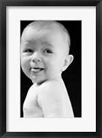 Framed 1940s 1950s Baby Smiling Sticking Out Tongue