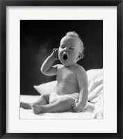 Framed 1930s Baby Sitting Up In Bed Sleepy