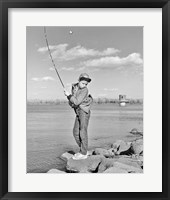 Framed 1980s Boy Fishing On Riverbank