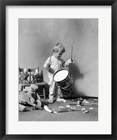 Framed 1930s Boy Beating On Toy Drum