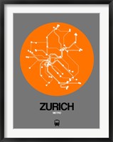 Framed Zurich Orange Subway Map