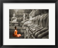 Framed Young Buddhist Monk Praying, Thailand (BW)