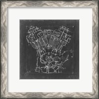 Framed 'Motorcycle Engine Blueprint I' border=