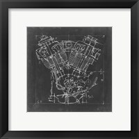 Framed 'Motorcycle Engine Blueprint I' border=