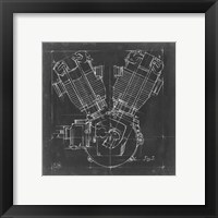 Framed 'Motorcycle Engine Blueprint III' border=