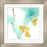 Framed 'Teal and Ochre Ginko I' border=