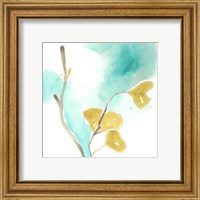 Framed 'Teal and Ochre Ginko I' border=