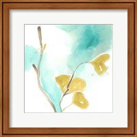 Framed 'Teal and Ochre Ginko I' border=