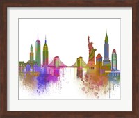 Framed New York Skyline Rainbow Bright