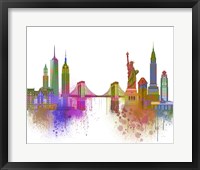 Framed New York Skyline Rainbow Bright