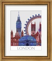 Framed 'London Landmarks , Red Blue' border=