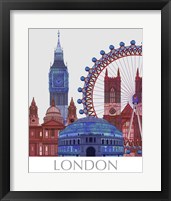 Framed 'London Landmarks , Red Blue' border=