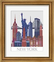 Framed 'New York Landmarks , Red Blue' border=