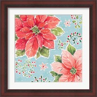 Framed 'Country Poinsettias III Blue' border=