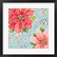 Framed 'Country Poinsettias III Blue' border=