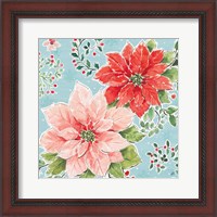 Framed 'Country Poinsettias II Blue' border=