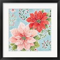 Framed 'Country Poinsettias II Blue' border=