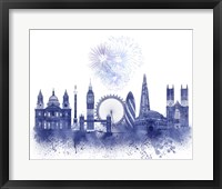 Framed London Skyline Watercolour Splash Blue