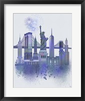 Framed New York Skyline Watercolour Splash Blue