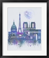 Framed Paris Skyline Watercolour Splash Blue