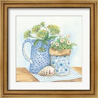 Framed 'Blue and White Pottery with Flowers I' border=