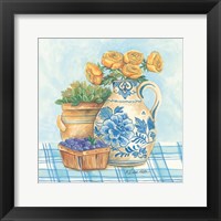 Framed Blue and White Pottery with Flowers II