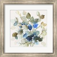 Framed 'Blue Leaves II' border=