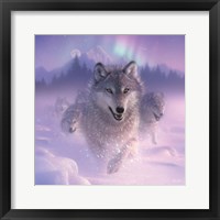 Framed Running Wolves - Northern Lights - Square