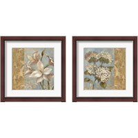 Framed 'Flower on Soft Blue 2 Piece Framed Art Print Set' border=