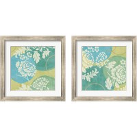 Framed 'Floral Decal Turquoise 2 Piece Framed Art Print Set' border=