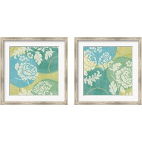 Framed 'Floral Decal Turquoise 2 Piece Framed Art Print Set' border=