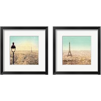 Framed 'Eiffel Landscape Letter Blue 2 Piece Framed Art Print Set' border=