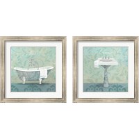 Framed 'Damask Bathroom 2 Piece Framed Art Print Set' border=